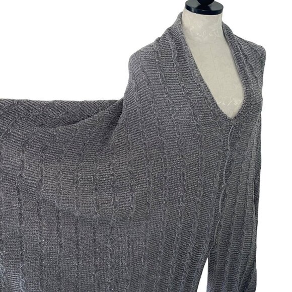Womens Poncho One Size Gray Button Front Fringe Soft Chenille - Picture 4 of 7